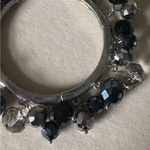 Elegant Silver and Bluish-Black Beaded Bracelet